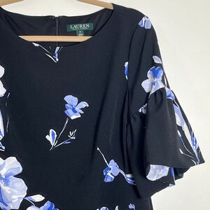 Lauren Ralph Lauren Black Boho Floral Shift Dress Womens 10 Puff Ruffle Sleeve